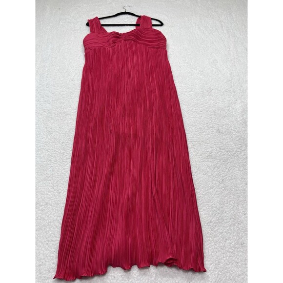 Anthropologie Midi Dress Women Pink Pleated Satin Preppy Stretch Retro Large NWT - Picture 2 of 10